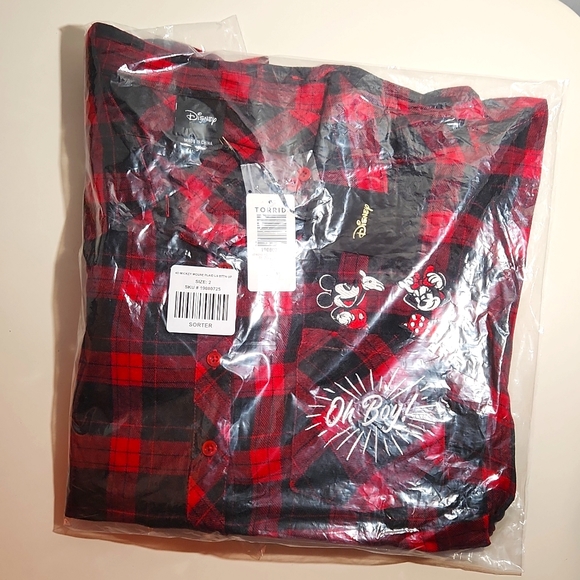 ❤️NWT VINTAGE TORRID SHIRT - MINNIE MICKEY MOUSE PLAID LONG SLEEVE BUTTON UP - Picture 4 of 9